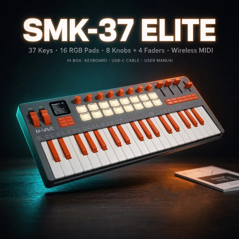 Midi Controller Pad - M-VAVE SMK-37 Elite Wireless MIDI Keyboard