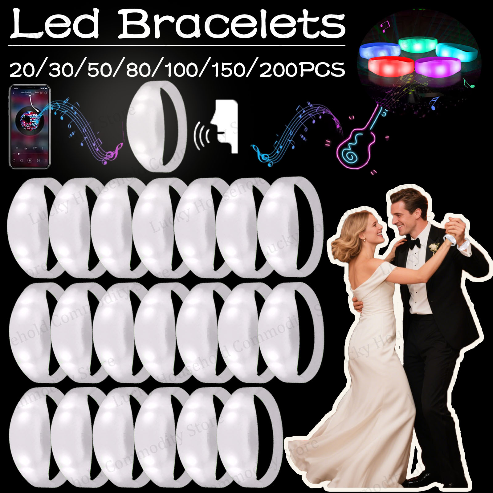 Audio Music Dj - 20-100PCS Music&Sound Activated Led Bracelets Fluorescent